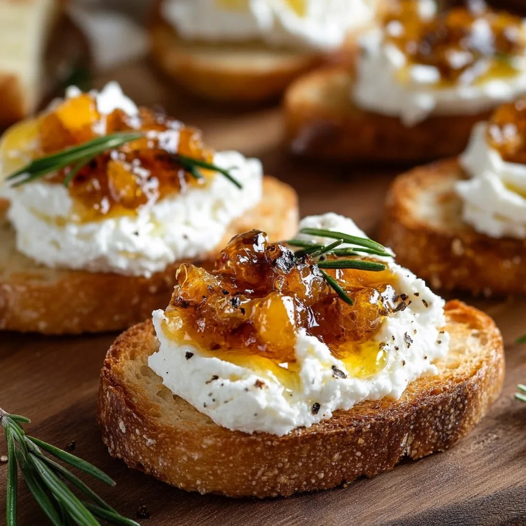 Aufgeschlagene Feta-Crostini mit heißem Honig