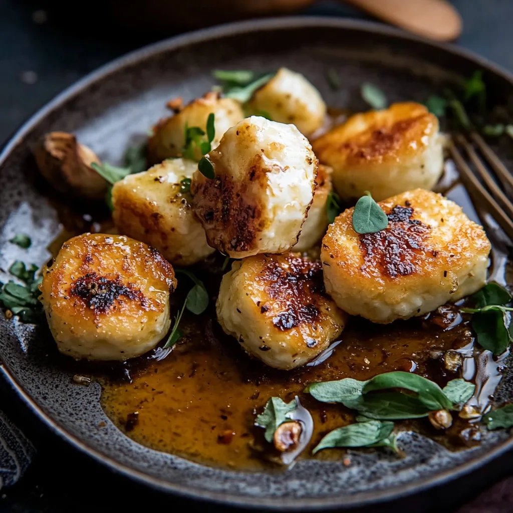 Ofengebratene Halloumi-Häppchen mit heißem Honig
