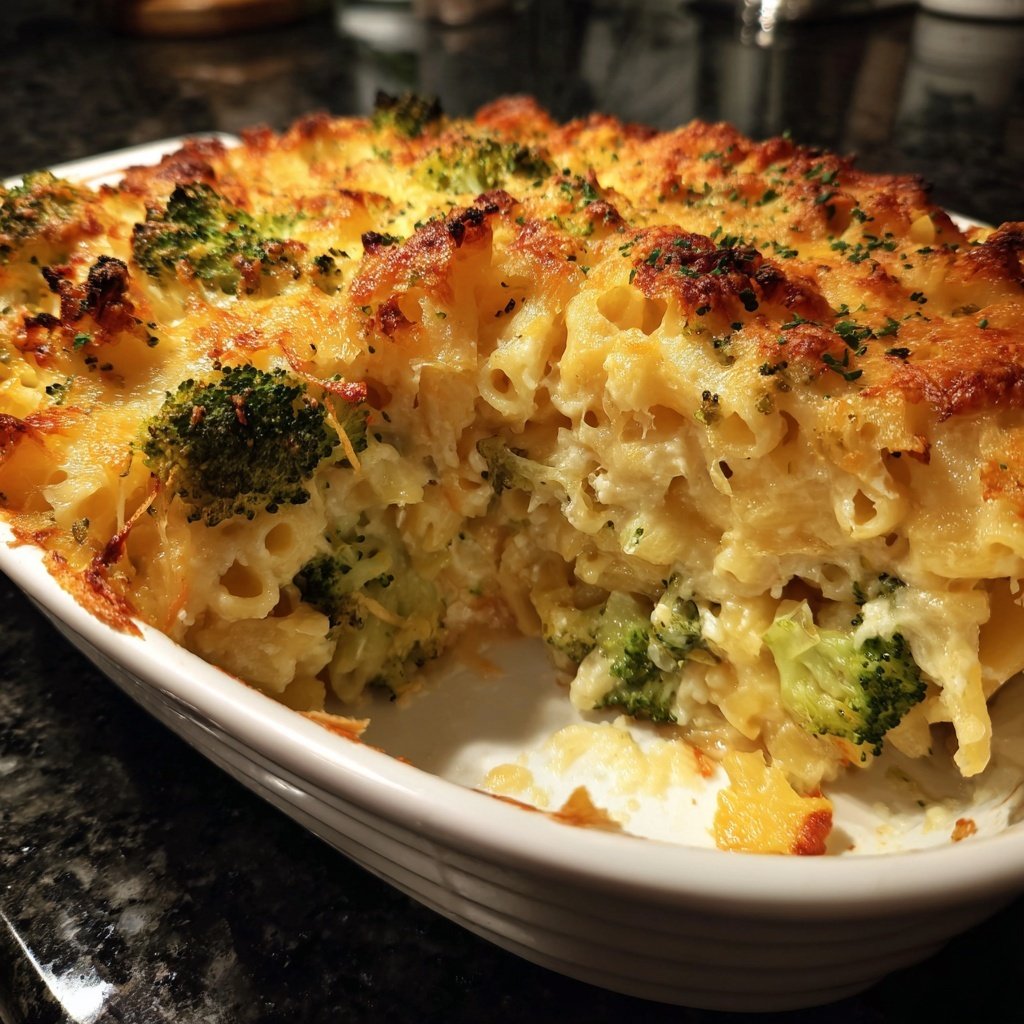 Vegetarischer Nudelauflauf mit Brokkoli