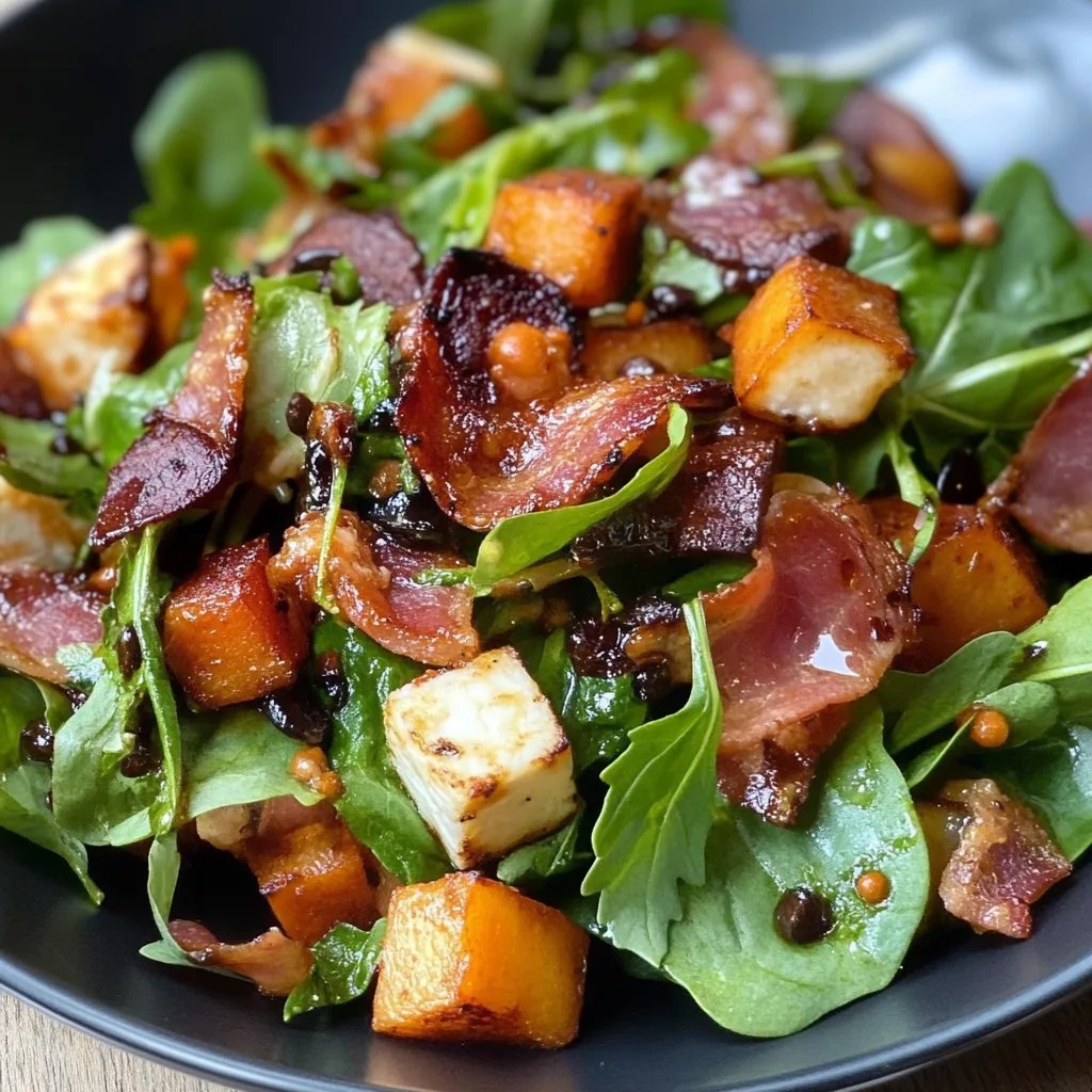 Winterliche Frische - Wintersalat mit Bacon, Feta, Süßkartoffel, Kichererbsen und Balsamico Dressing