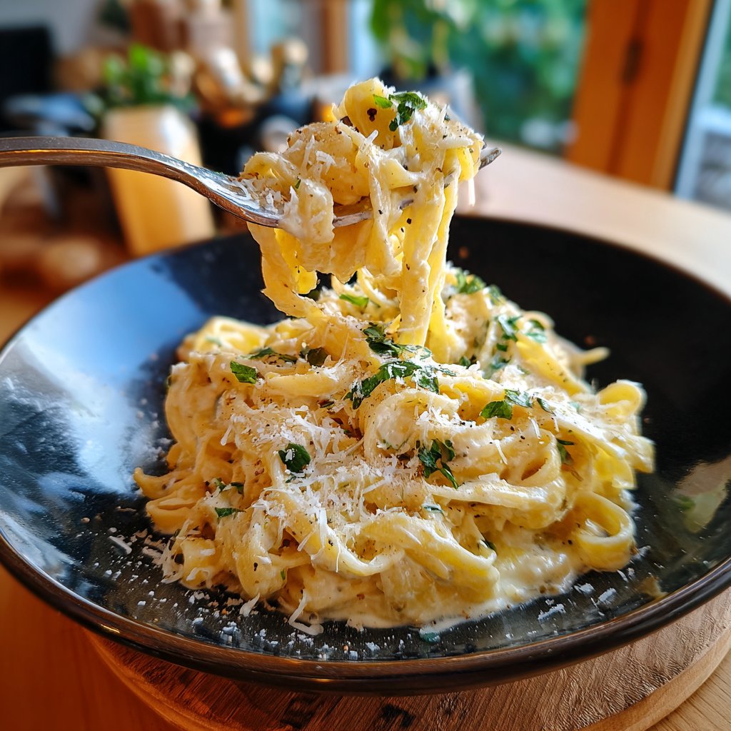 Romantische Pasta mit Sahnesauce und Parmesan