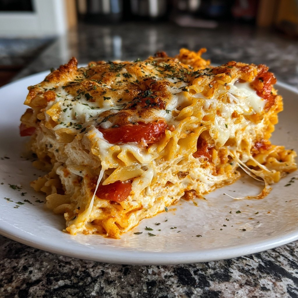 Nudelauflauf mit Tomaten und Mozzarella