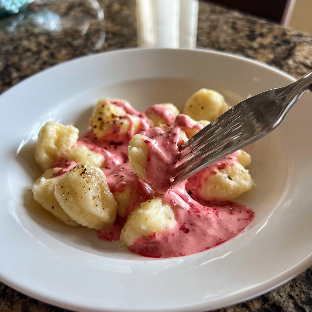Gnocchi mit rosa Rote-Bete-Sauce