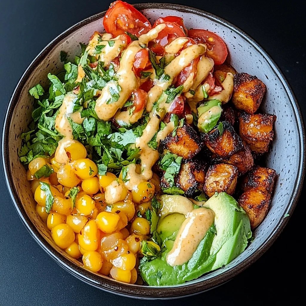 Garnelen-Bowl mit Avocado, Maissalsa und cremiger Knoblauchsauce