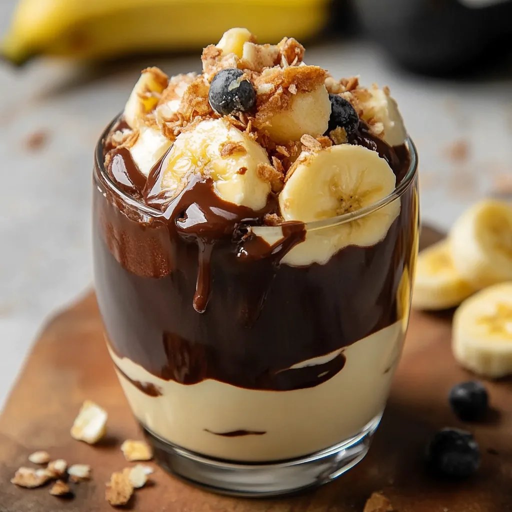 Schokoladenüberzogene Bananenpudding-Becher