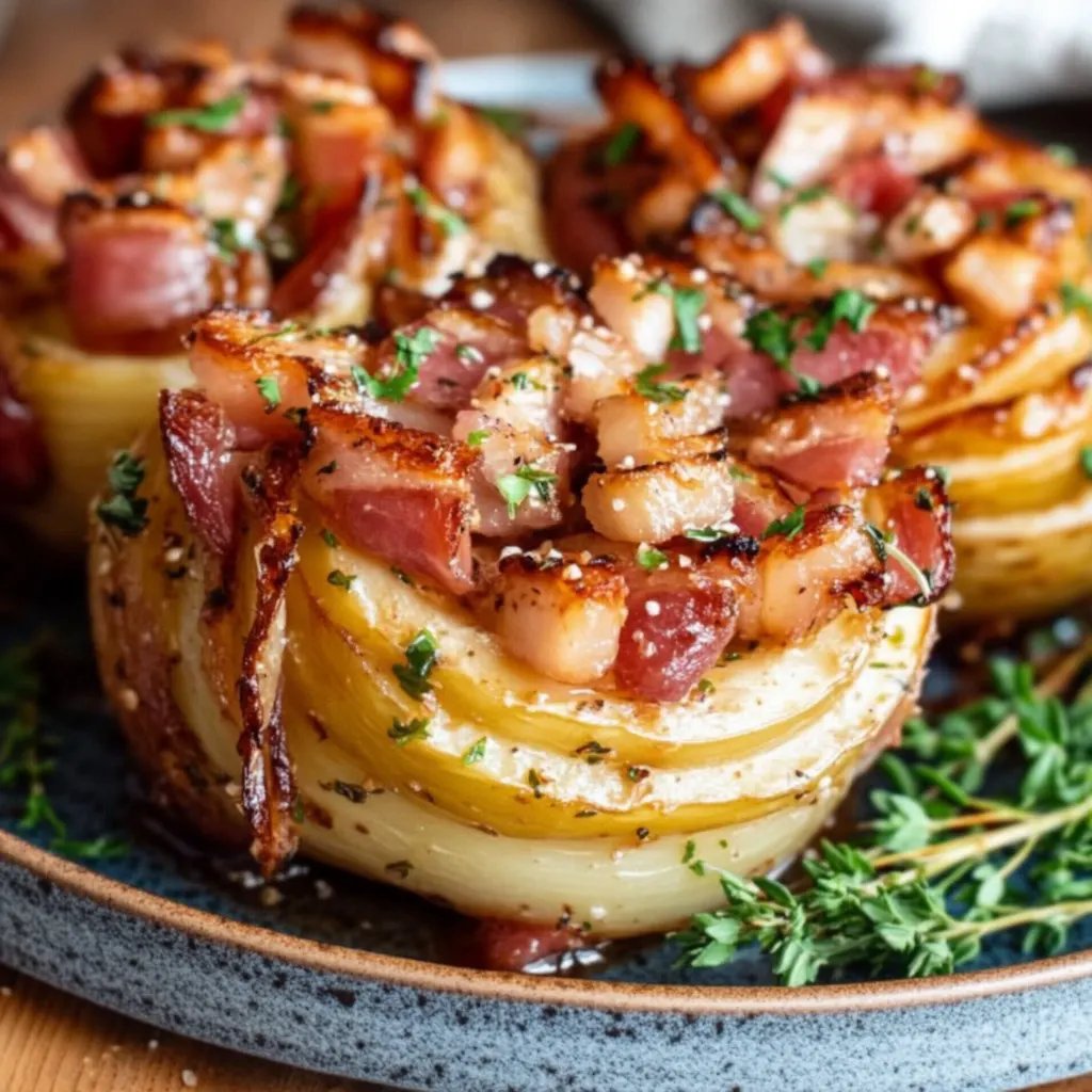 Gebackene Kartoffelrosen mit Speck und frischen Kräutern