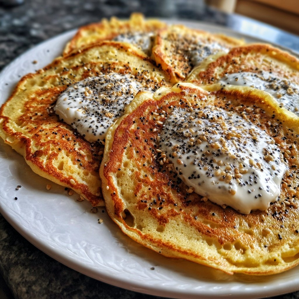 Pfannkuchen mit Mohn und Vanillequark