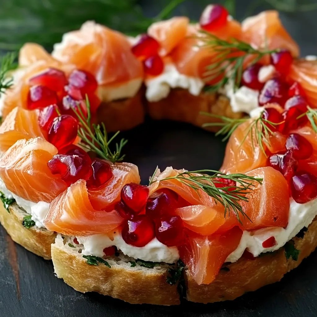 Weihnachtlicher Bruschetta-Kranz mit Räucherlachs