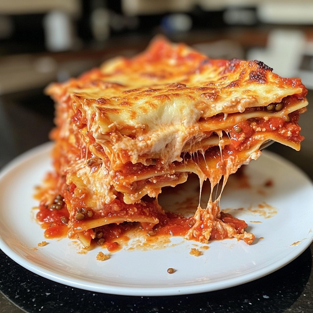 Lasagne mit Tomaten-Linsen-Sauce